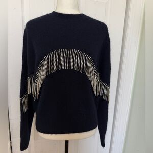& Other Stories Glam Bedazzled Navy Colored Winter Sweater